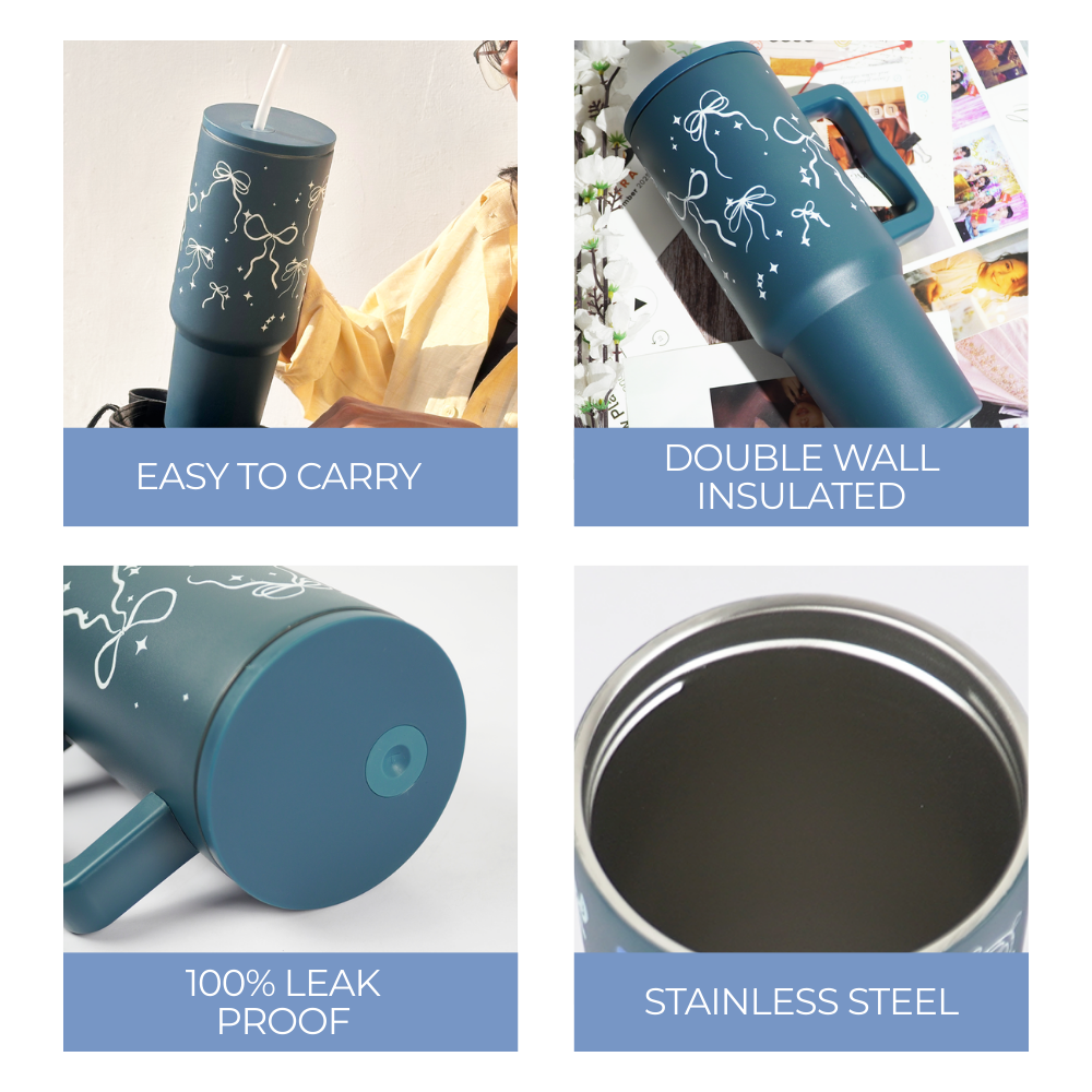 Bow & Sparkle Tumbler — Leakproof & Insulated (Dark Blue )