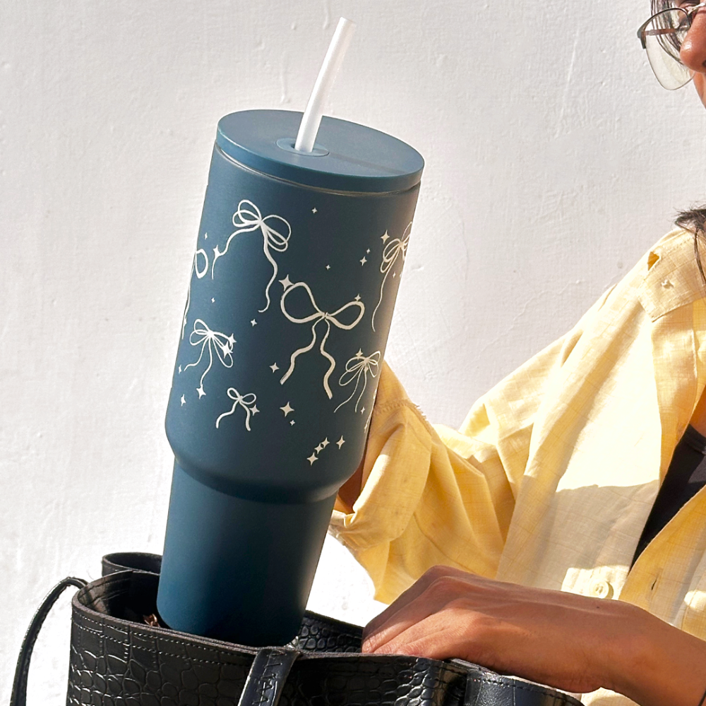 Bow & Sparkle Tumbler — Leakproof & Insulated (Dark Blue )
