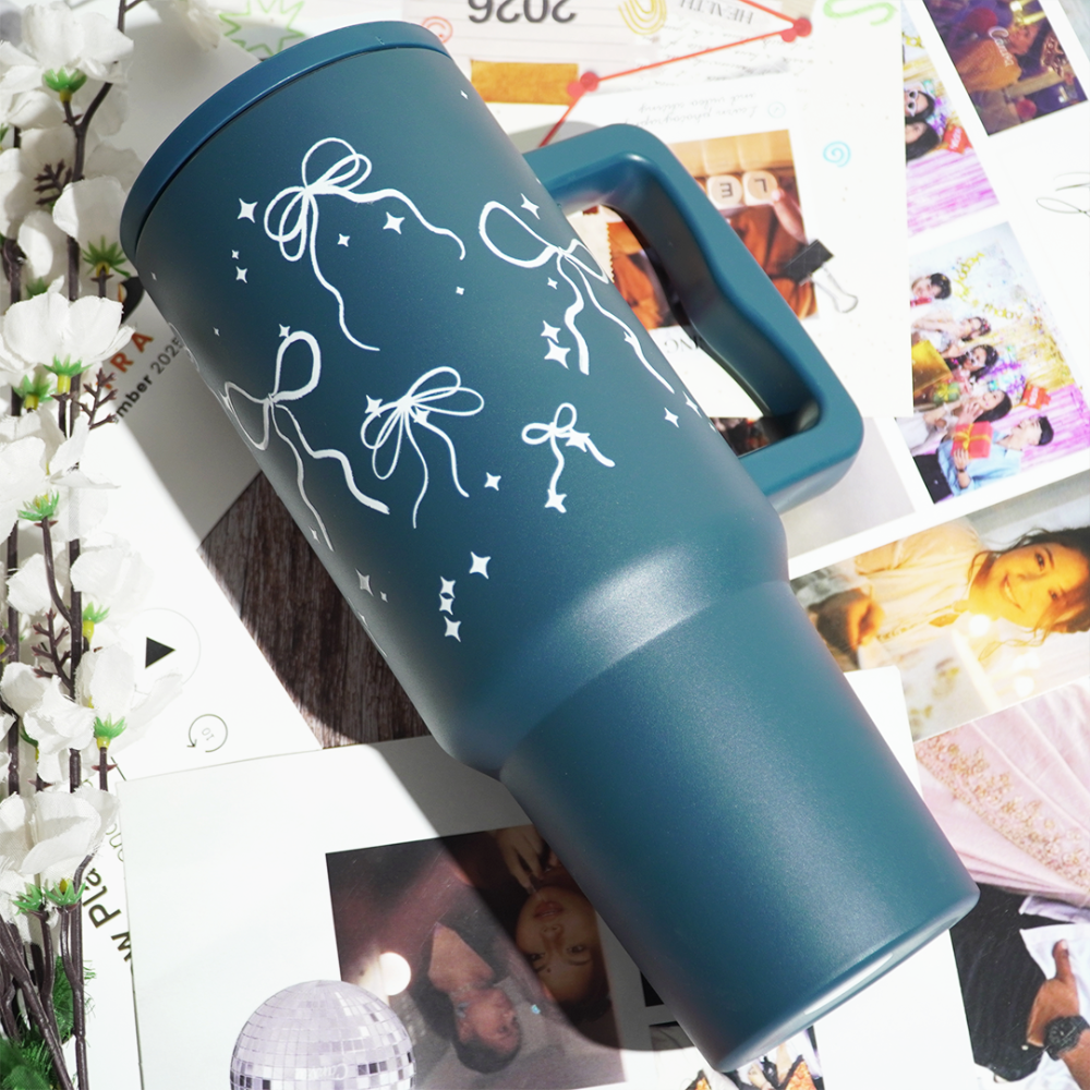 Bow & Sparkle Tumbler — Leakproof & Insulated (Dark Blue )