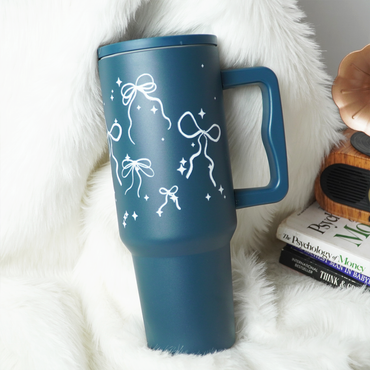 Bow & Sparkle Tumbler — Leakproof & Insulated (Dark Blue )