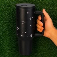 Moon & Stars Stainless Steel Tumbler with Handle | 40oz Insulated Travel Mug