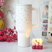 Cute Floral Doodle Tumbler  — Leakproof & Insulated (White)