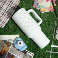 Cute Floral Doodle Tumbler  — Leakproof & Insulated (White)