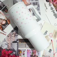 Cute Floral Doodle Tumbler  — Leakproof & Insulated (White)