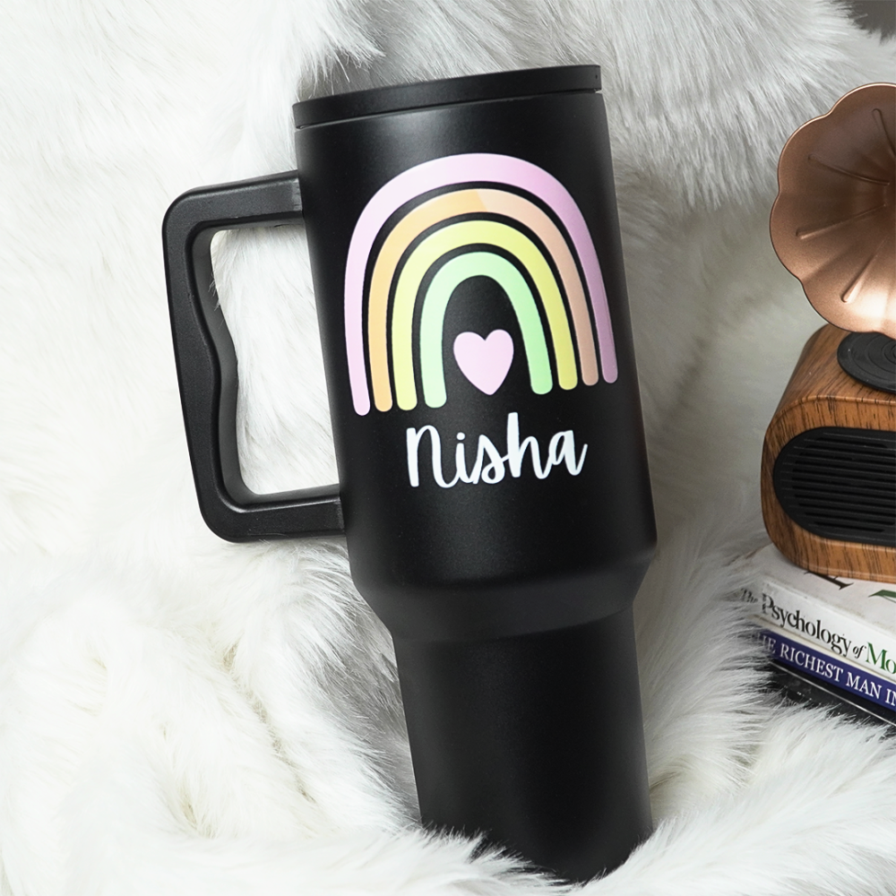 Personalized Rainbow Tumbler  — Leakproof & Insulated (Black)