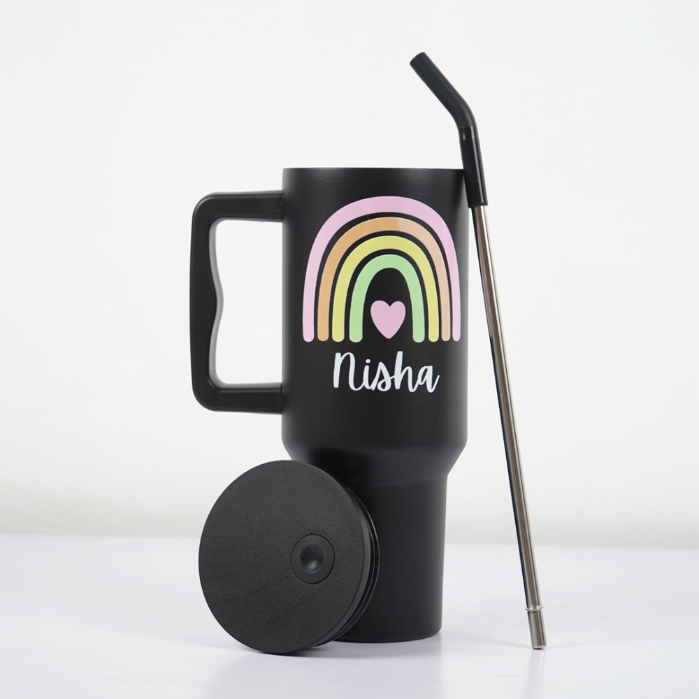 Personalized Rainbow Tumbler  — Leakproof & Insulated (Black)