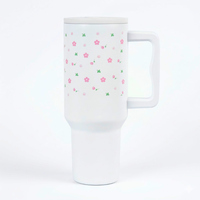 Cute Floral Doodle Tumbler  — Leakproof & Insulated (White)