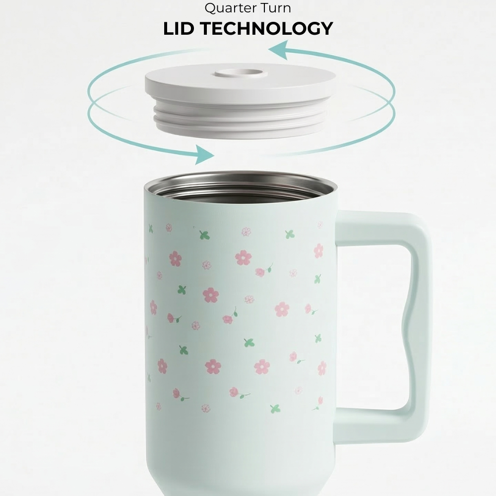 Cute Floral Doodle Tumbler  — Leakproof & Insulated (White)