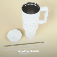 Cute Floral Doodle Tumbler  — Leakproof & Insulated (White)