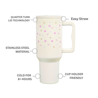 Cute Floral Doodle Tumbler  — Leakproof & Insulated (White)