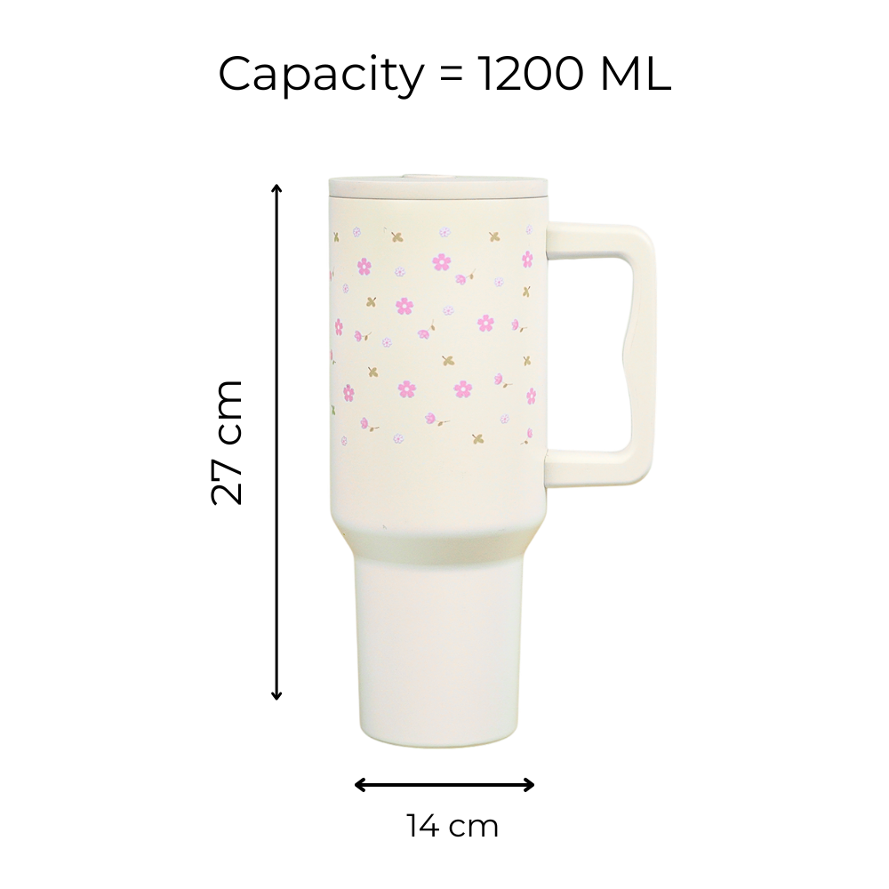 Cute Floral Doodle Tumbler  — Leakproof & Insulated (White)
