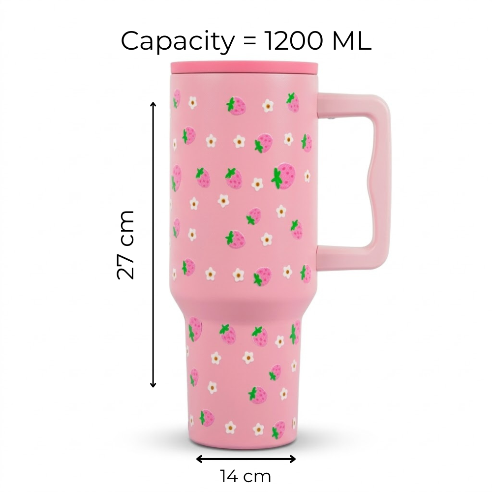 Cute Strawberry Tumbler — Leakproof & Insulated (Pink)