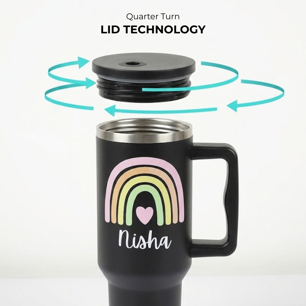 Personalized Rainbow Tumbler  — Leakproof & Insulated (Black)