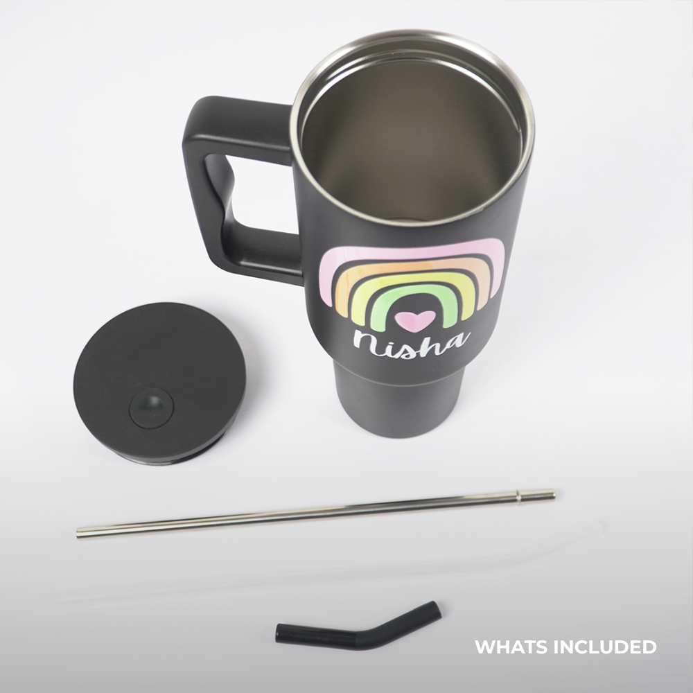 Personalized Rainbow Tumbler  — Leakproof & Insulated (Black)