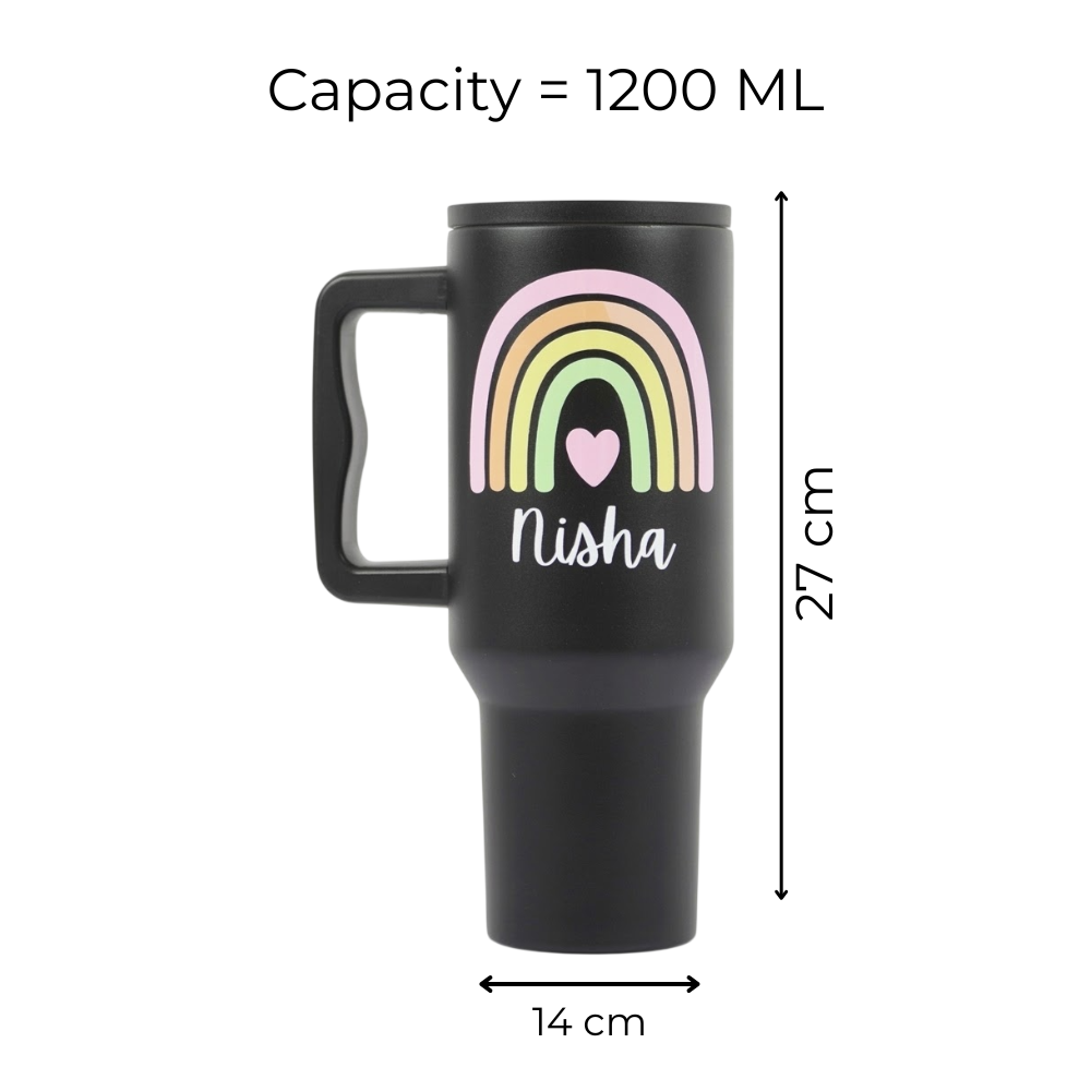 Personalized Rainbow Tumbler  — Leakproof & Insulated (Black)