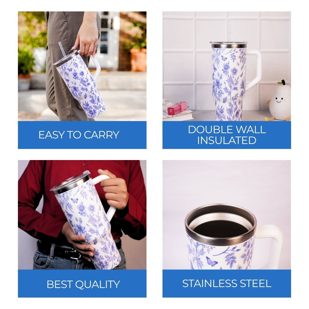 Blue Botanical  Stainless Steel in BLUE Travel Tumbler