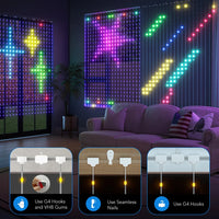 Smart 400 LED Curtain Lights - Bluetooth, Music Sync, Custom Patterns & Text, RGB Colors