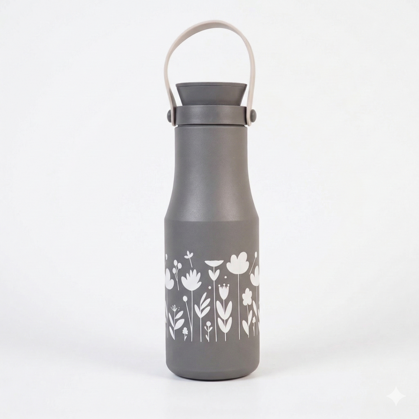 Matte Grey Floral Stainless Steel Water Bottle