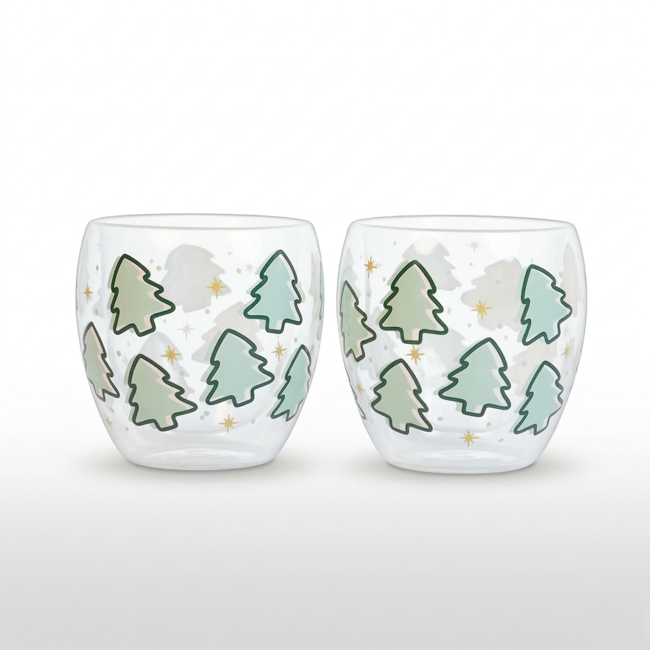 Set-2 Christmas Tree  -Double Wall Glass Mug