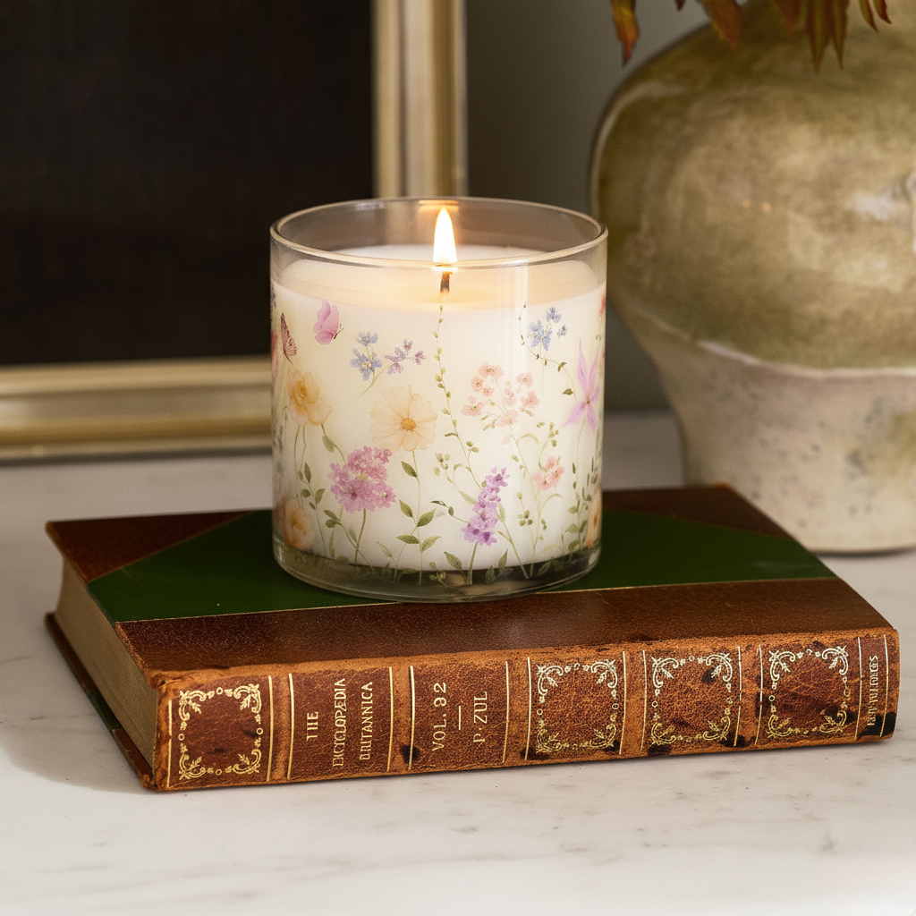 Pastel Floral Garden Scented Candle in Glass Jar | Soft Aroma & Elegant Home Décor
