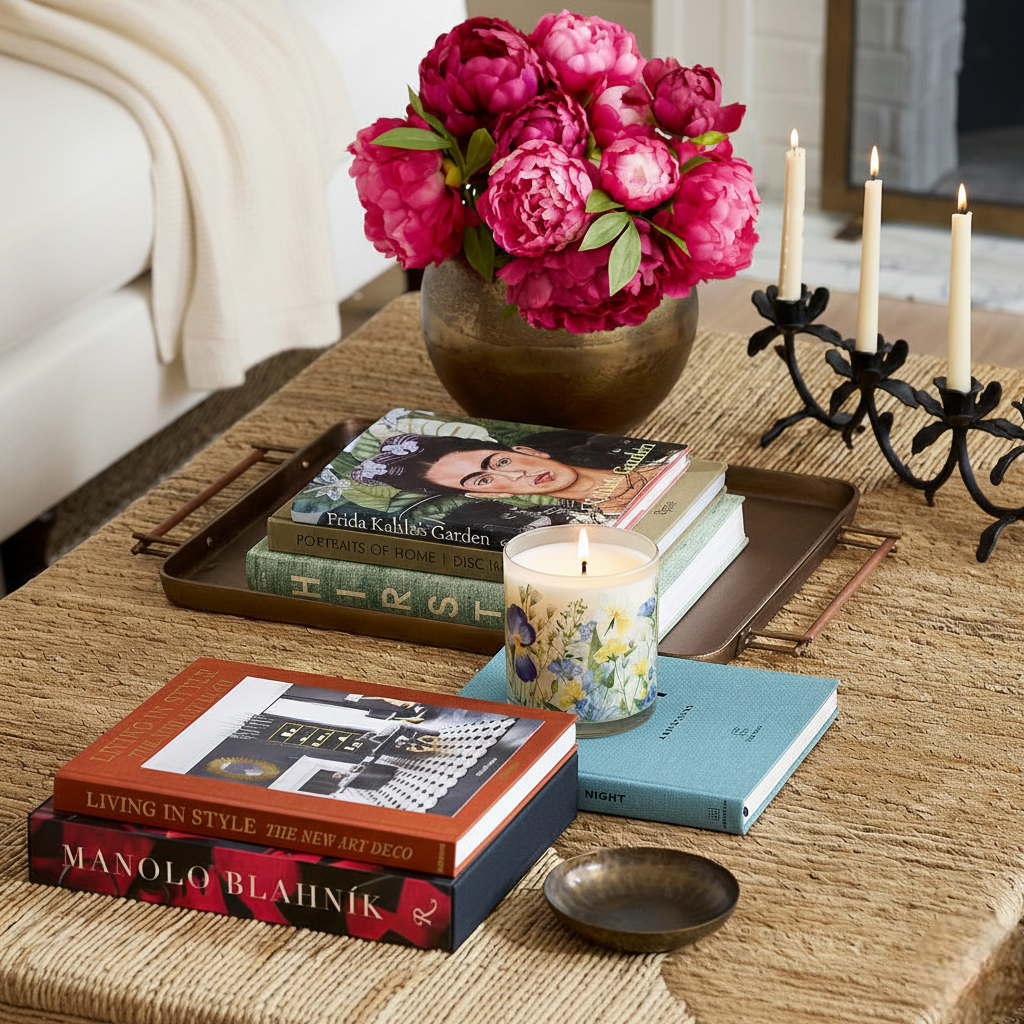 Blue & Yellow Floral Scented Candle in Glass Jar | Elegant Aesthetic Home Décor Candle