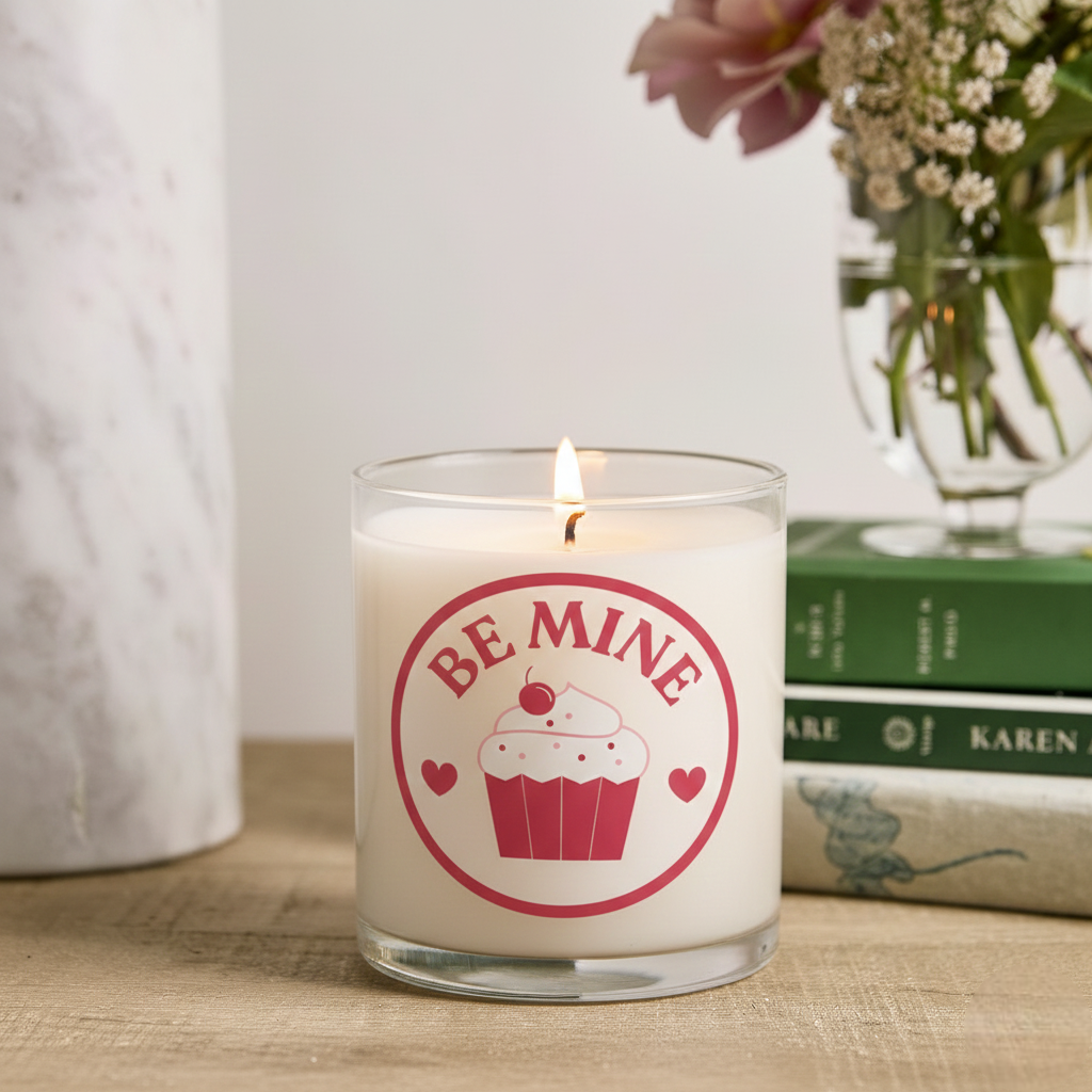 Be Mine Cupcake Scented Candle in Glass Jar | Cute Valentine Gift & Romantic Décor