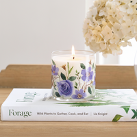 Purple Floral Rose Scented Candle in Glass Jar | Elegant Aesthetic Home Décor Candle