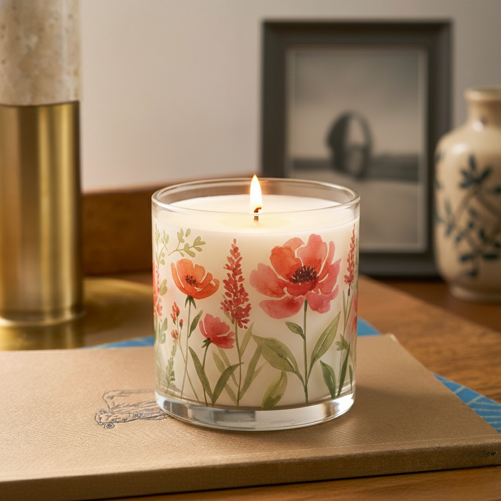 Warm Floral Scented Candle in Glass Jar | Elegant Aesthetic Home Décor Candle