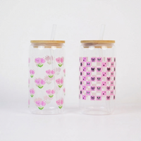 Set-2 Glass Tumbler with Bamboo Lid & Straw