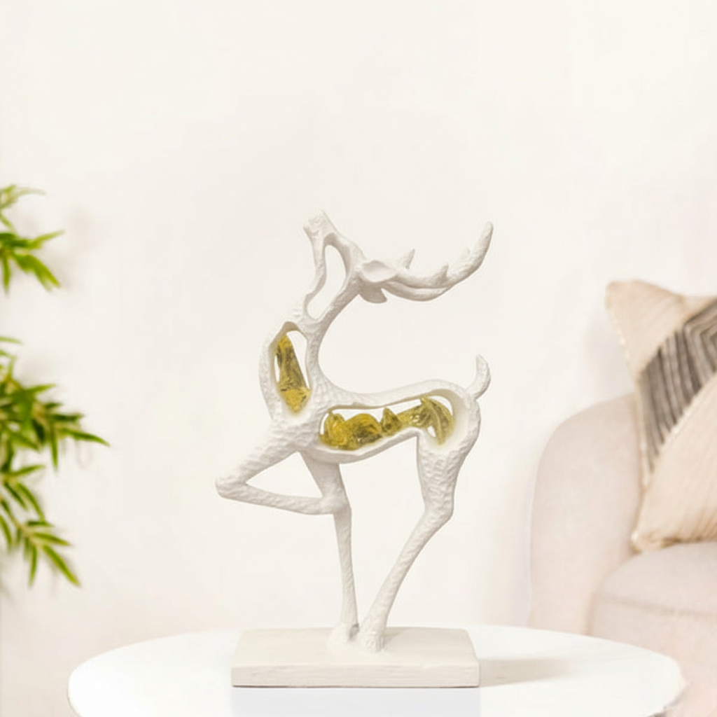 Elegant Abstract Deer Showpiece with Golden Stone Inlay