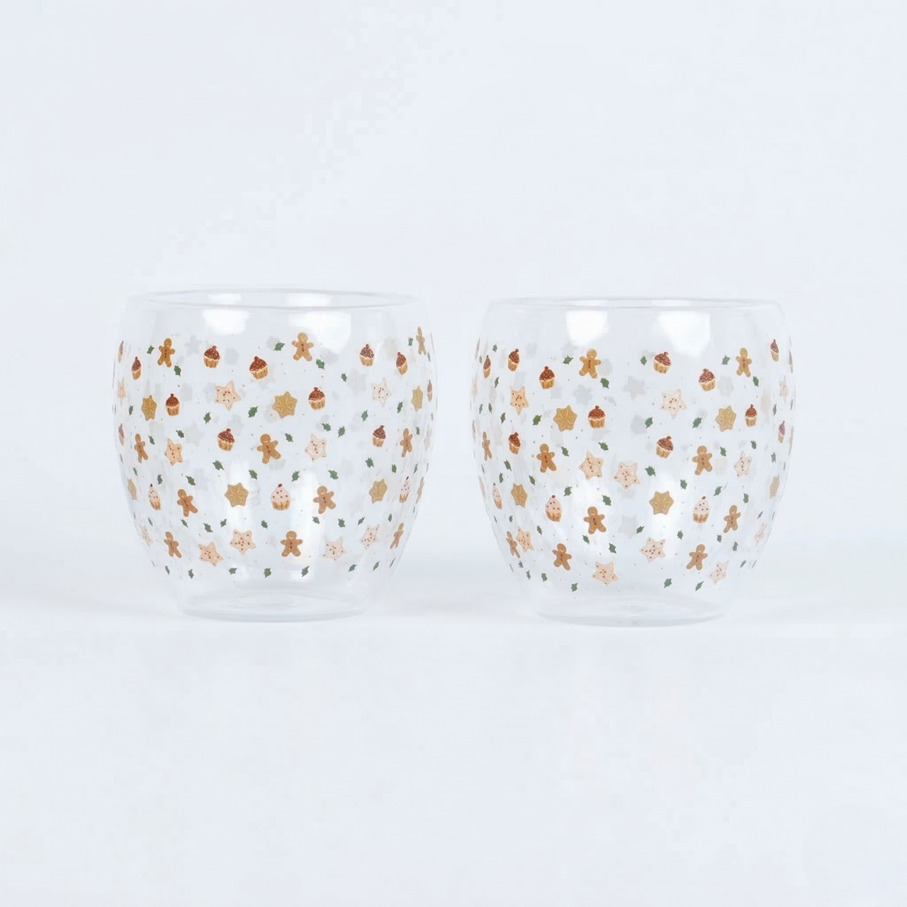 Set-2 Christmas Gingerbread & Stars -Double Wall Glass Mug