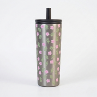 Floral Stainless Steel Tumbler with Straw