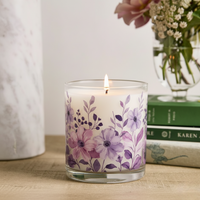 Lavender Purple Floral Scented Candle in Glass Jar | Elegant Home Décor & Relaxing Aroma