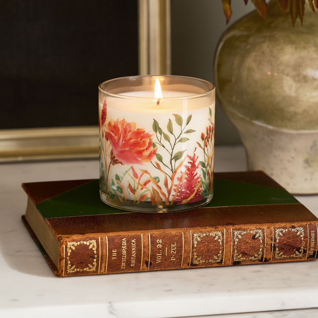 Warm Floral Scented Candle in Glass Jar | Elegant Aesthetic Home Décor Candle