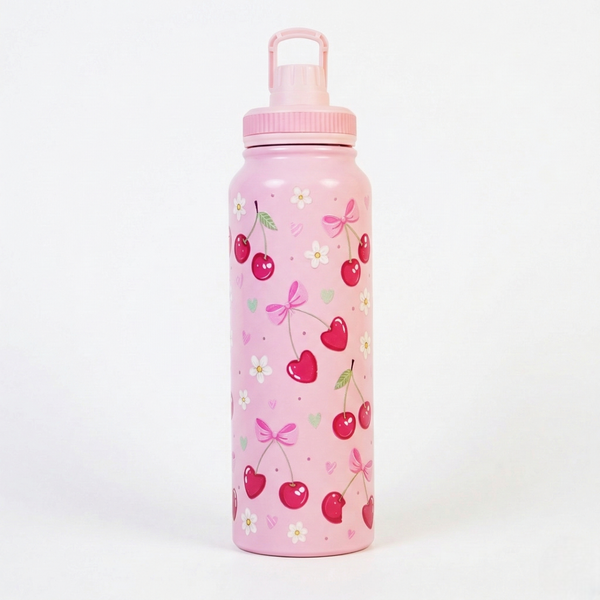 Cute Cherry Print Stainless Steel Water Bottle
