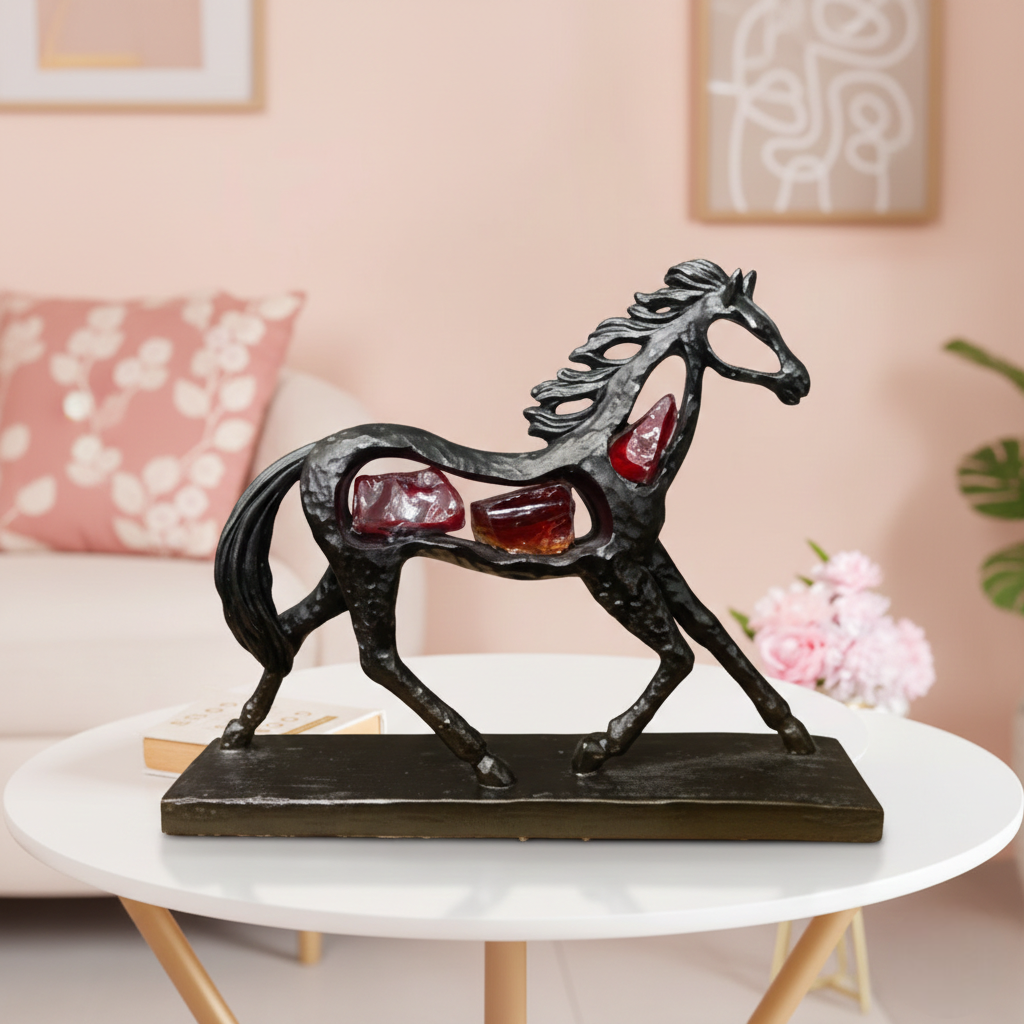 Elegant Metal Horse Showpiece with Crystal Accents