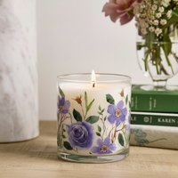 Purple Floral Rose Scented Candle in Glass Jar | Elegant Aesthetic Home Décor Candle