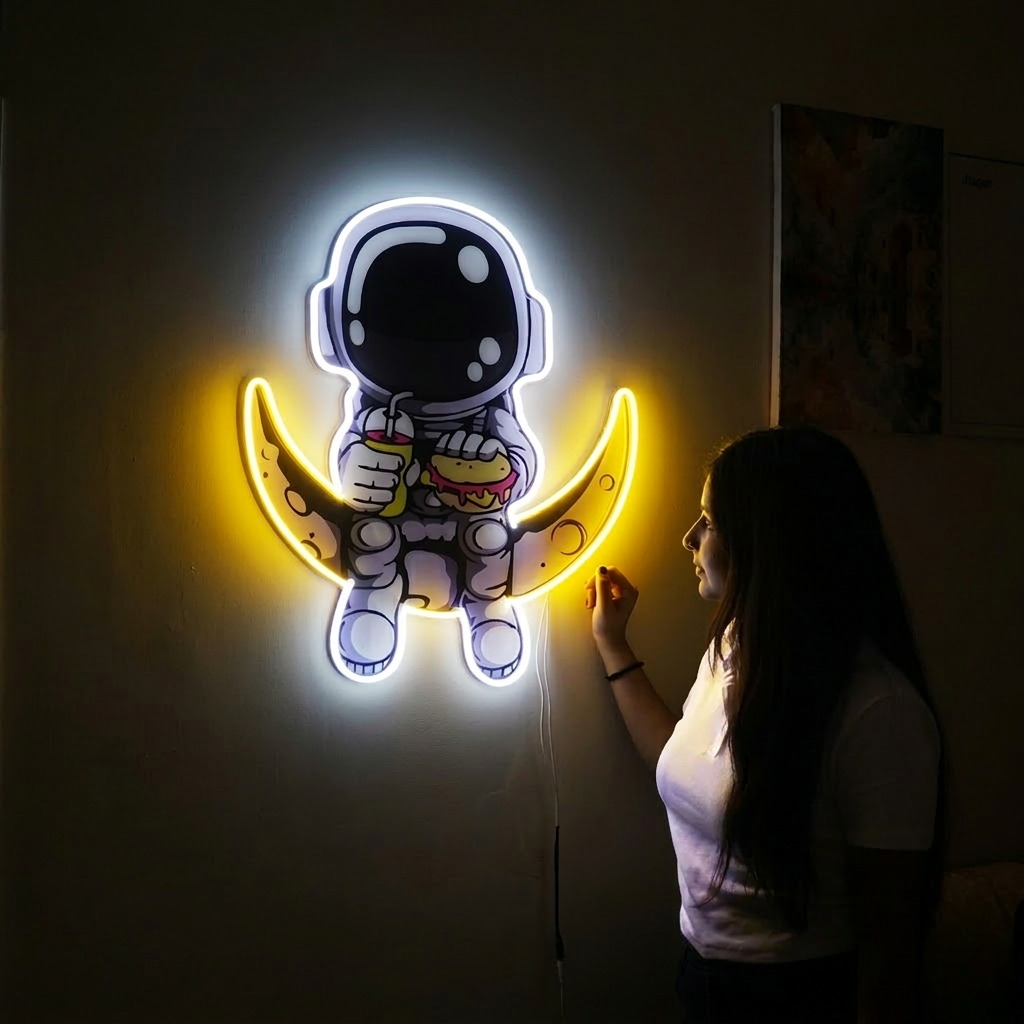 Astronaut Neon LED Wall Light – Space Neon Sign | Astronaut Moon Wall Décor