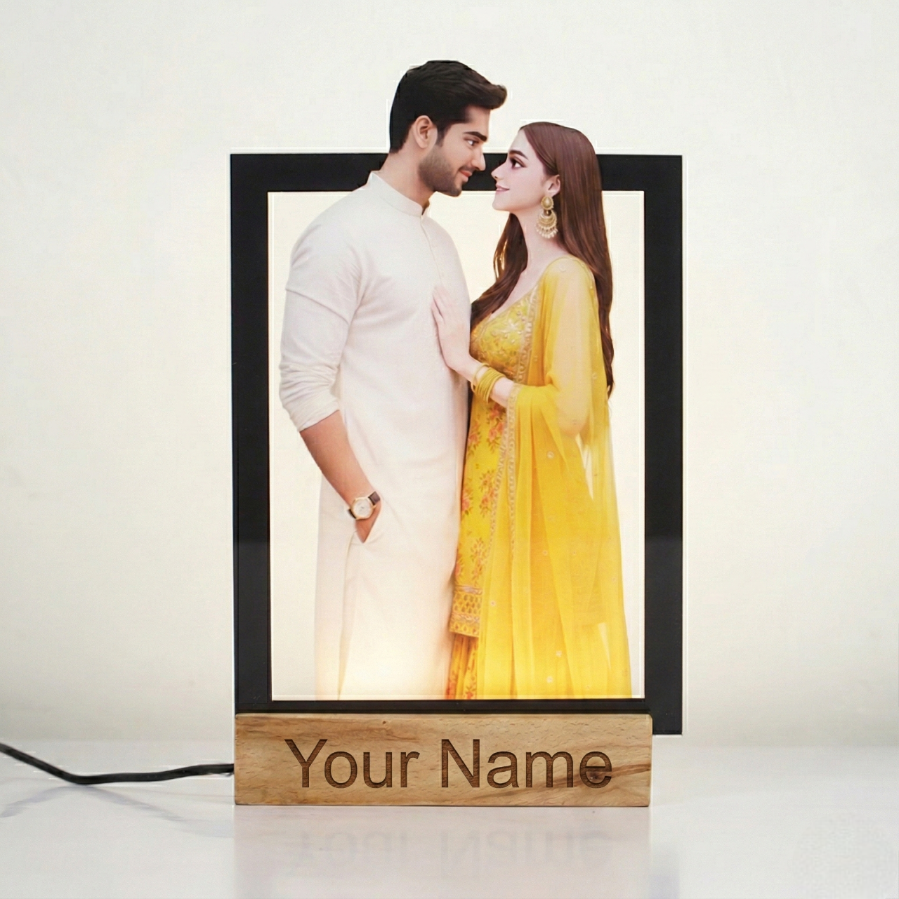 Personalized Couple LED Photo Frame | Custom Name Night Lamp