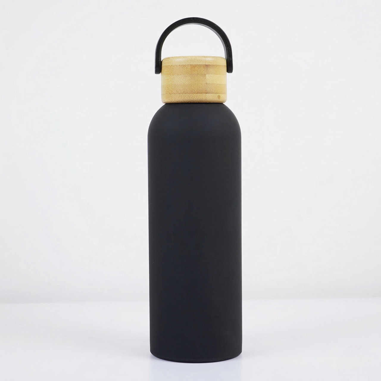 Midnight Black Stainless Steel Water Bottle with Bamboo Lid – 550 ml