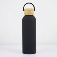 Midnight Black Stainless Steel Water Bottle with Bamboo Lid – 550 ml