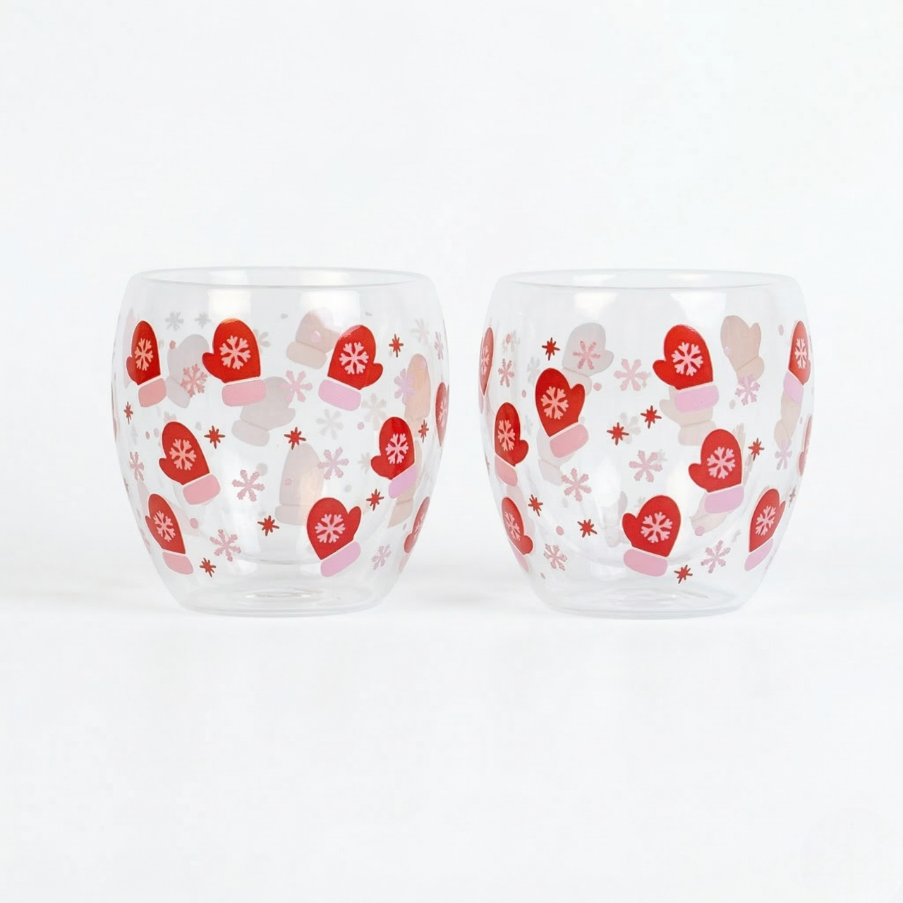 Set-2 Christmas Gloves  -Double Wall Glass Mug