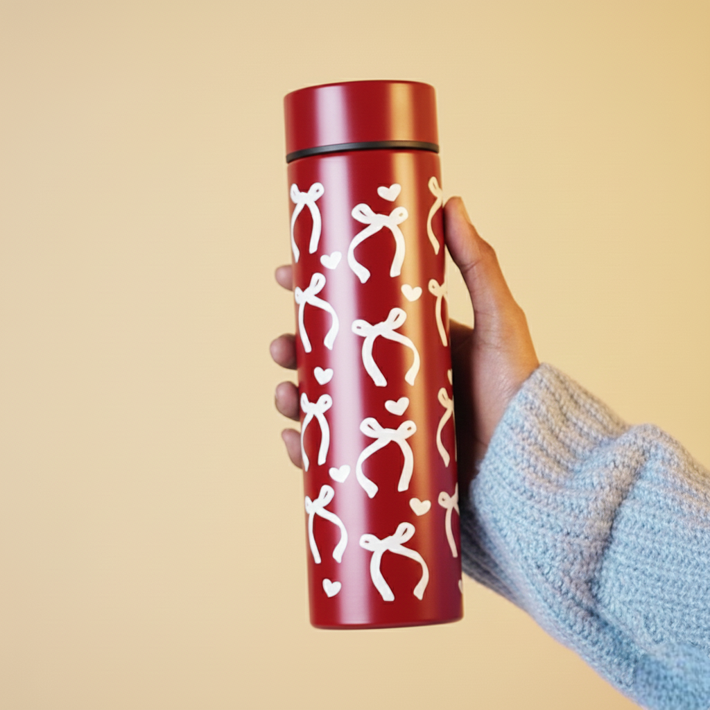 White Bow Design Stainless Steel Water Bottle