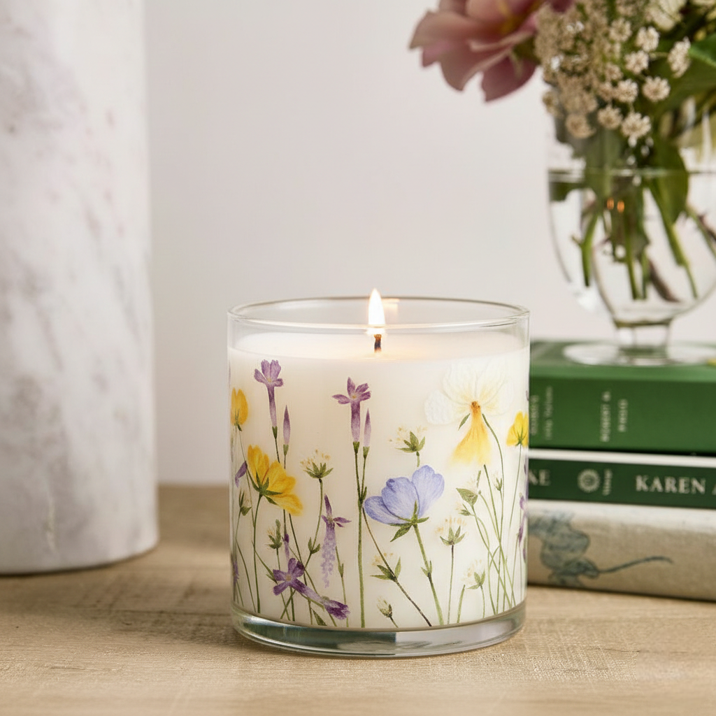 Wild Meadow Floral Scented Candle in Glass Jar | Elegant Home Décor & Relaxing Aroma