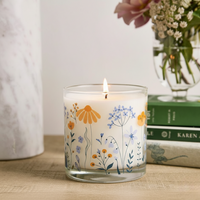 Blue & Yellow Floral Scented Candle in Glass Jar | Elegant Home Décor & Relaxing Aroma