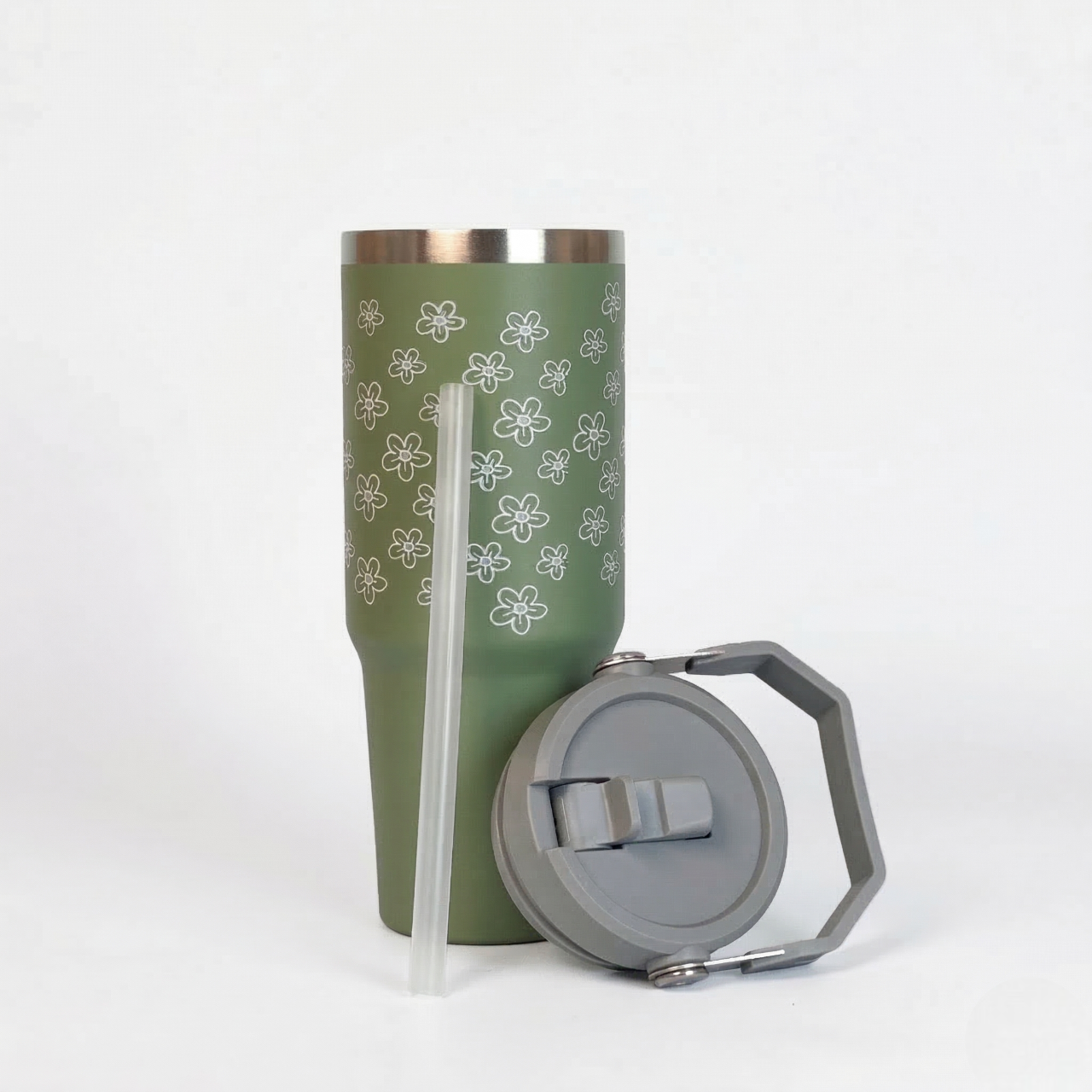 🌿 Olive Bloom Tumbler – Stylish, Durable & Leak-Proof