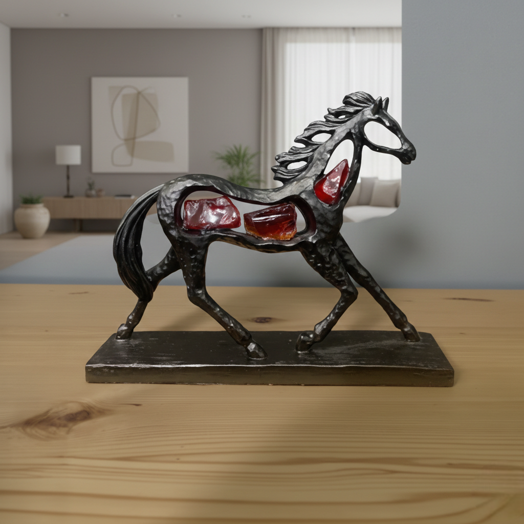 Elegant Metal Horse Showpiece with Crystal Accents