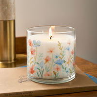 Pastel Wildflower Scented Candle in Glass Jar | Soft Aesthetic Home Décor Candle