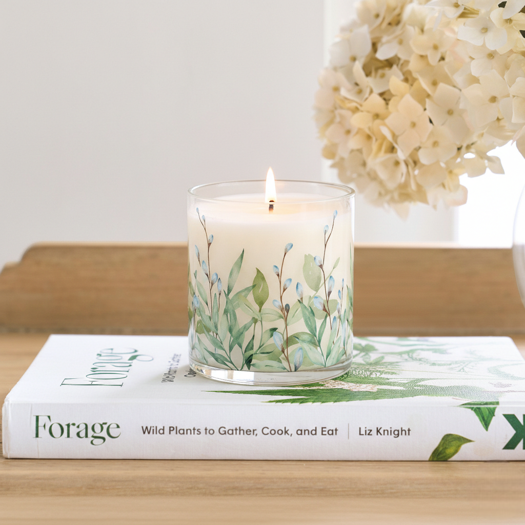 Green Leaf Floral Scented Candle in Glass Jar | Calm Nature-Inspired Home Décor Candle