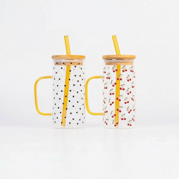 Set of 2 Sweet Hearts & Blooms Glass Tumbler Set